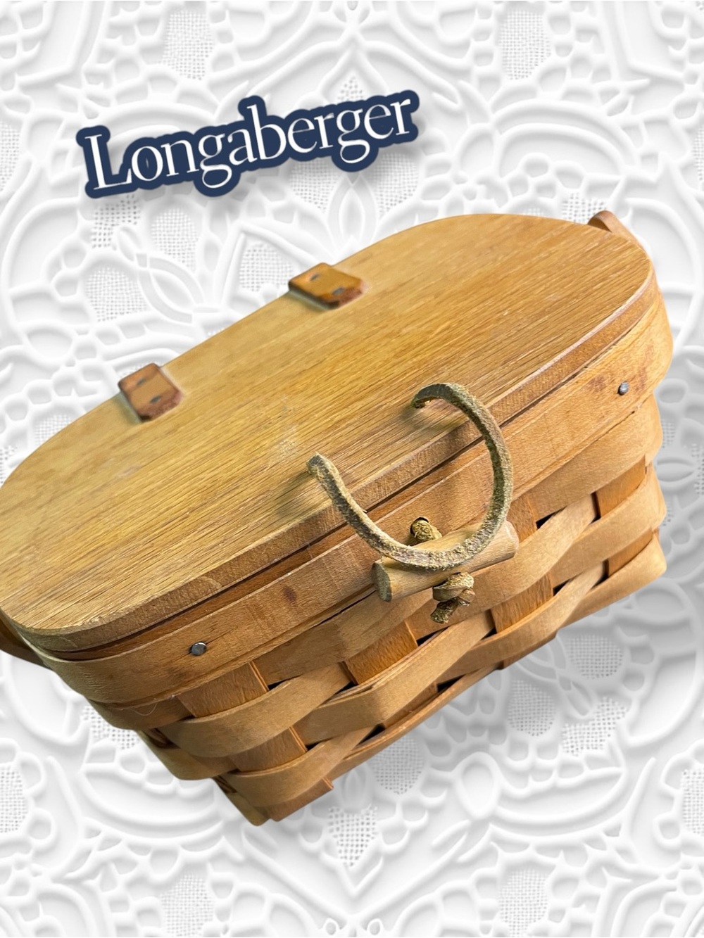 Vintage 1995 Longaberger Kiddie Basket Purse, Swing Handle & Leather Hinges - Picture 9 of 14